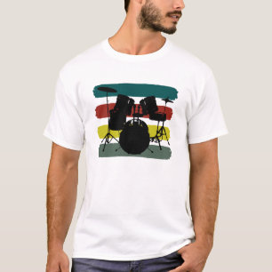 Trommeln und Streifen-Retro Farbentwurf-Shirt T-Shirt