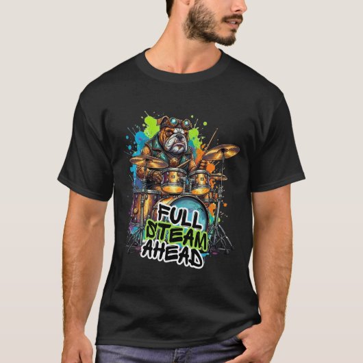 Trommelnder Hund - Voller Einsatz T-Shirt (Vorderseite)