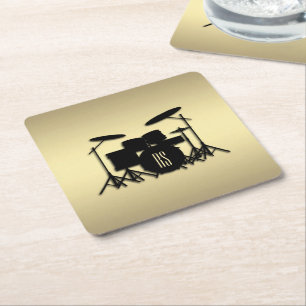 Trommelset Monogramm Gold Rechteckiger Pappuntersetzer