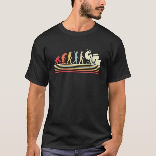 Trommler Evolution Art Retro Cool Drum Set Spieler T-Shirt (Vorderseite)