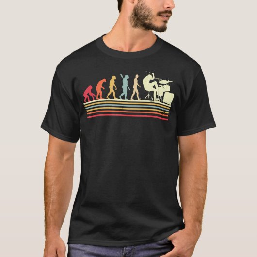 Trommler Evolution Kunst Retro Cool Drum Set Spiel T-Shirt (Vorderseite)