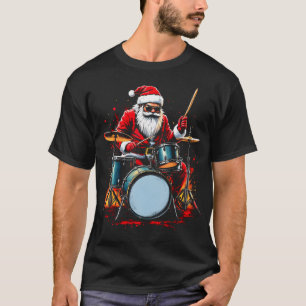 Trommler Santa spielt Schlagzeug Lustige Weihnacht T-Shirt