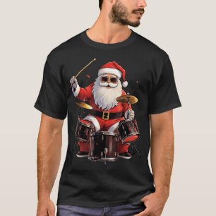 Trommler Santa spielt Schlagzeug Lustiges Weihnach T-Shirt