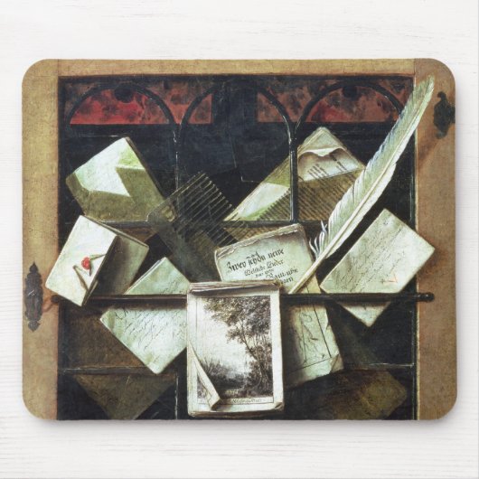 Trompe - L ' oeil mit Buchstaben und Notizbüchern, Mousepad (Vorne)