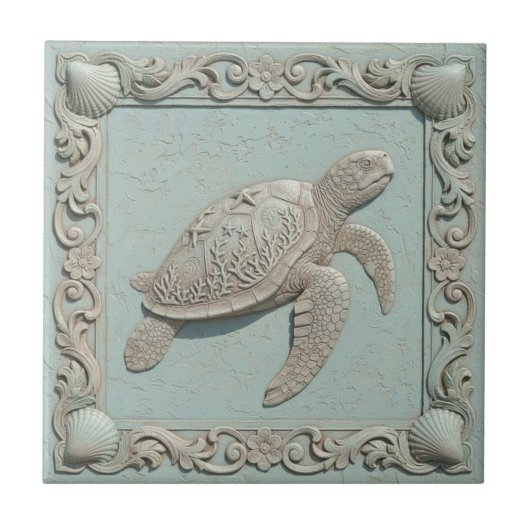 Trompe L'oeil Marine Life Turtle ID1190i Fliese (Vorderseite)