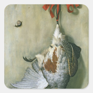 Trompe l'Oeil mit Partridge, 1666 Quadratischer Aufkleber