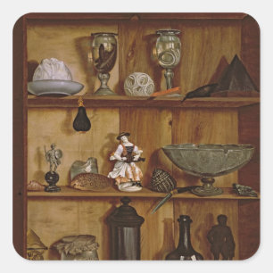 Trompe l'Oeil mit Statuette des Herkules Quadratischer Aufkleber