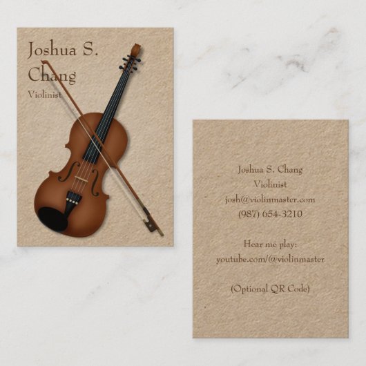 Trompe L'oeil Violin & Bow Eleganter Streichmusike Visitenkarte (Vorne/Hinten)