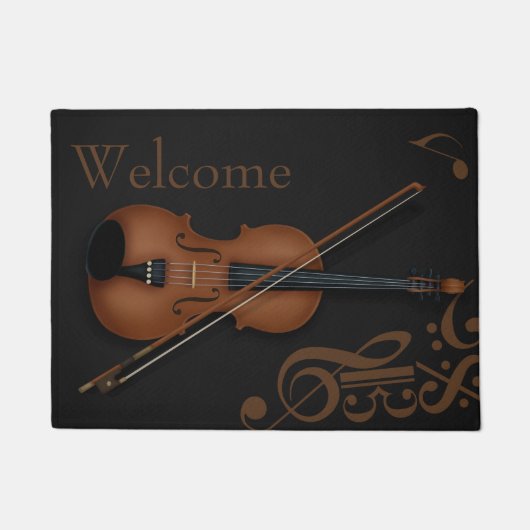 Trompe L'oeil Violin & Bow Elegantes Schwarzes Cus Fußmatte (Vorderseite)