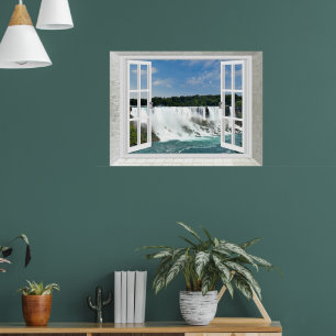 Trompe l'oeil Wasserfall Falsche Fensteransicht Poster