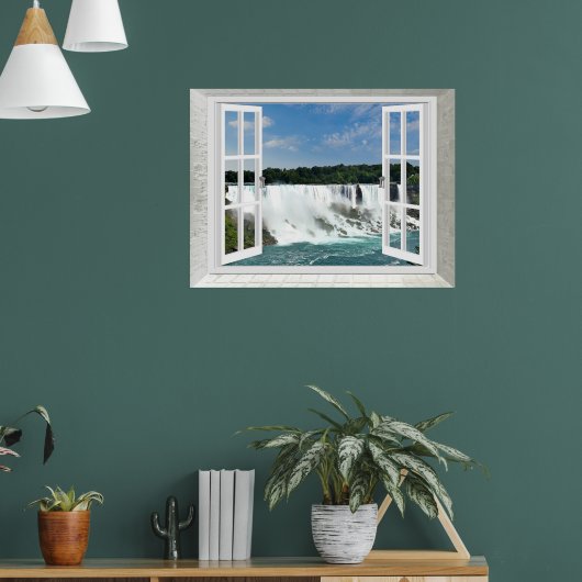 Trompe l'oeil Wasserfall Falsche Fensteransicht Poster (Wohnzimmer 1)