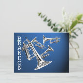 Trompet Music Dark Blue Vielen Dank Flat Card Dankeskarte (Stehend Vorderseite)