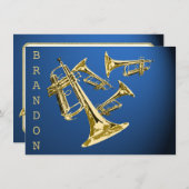 Trompet Music Gold und Blau Vielen Dank Flat Card Dankeskarte (Vorne/Hinten)