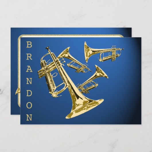 Trompet Music Gold und Blau Vielen Dank Flat Card Dankeskarte (Vorne/Hinten)