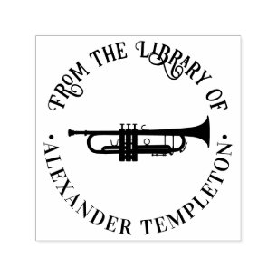 Trompet Musical Instrument Round Library Name Permastempel