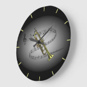 Trompet Musical Scale ~ Schwarz ~ Grauer Hintergru Große Wanduhr (Winkel)
