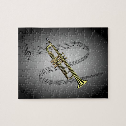 Trompet Musical Scale ~ Schwarz ~ Grauer Hintergru Puzzle (Horizontal)