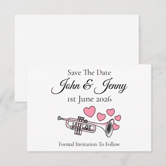 Trompet Musician Wedding rettet das Datum (Vorne/Hinten)