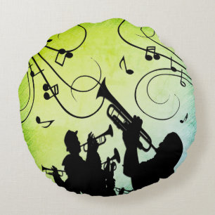 Trompet Section Jazz Music Grüntöne Rundes Kissen