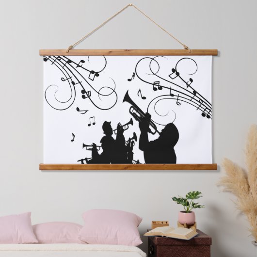 Trompet Section Jazz Music Wandteppich Mit Holzrahmen (Schlafzimmer)