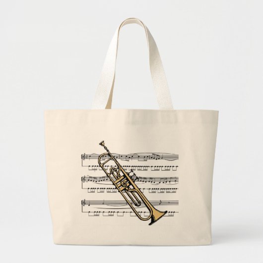 Trompete 11 B mit Notenblatt-Hintergrund-Tasche Jumbo Stoffbeutel (Vorne)