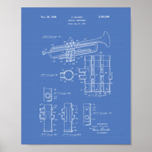 Trompete 1939 Patent Kunst Blaupause Poster