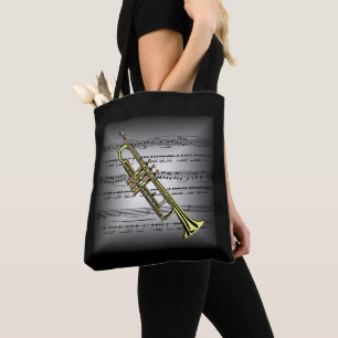 Trompete ~ 3-D Notenblatt ~ Kissen Grau/Schwarz ~ Tasche