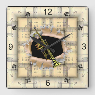 Trompete ~ Durchbruch ~ Seltsame Notenblätter ~ Quadratische Wanduhr