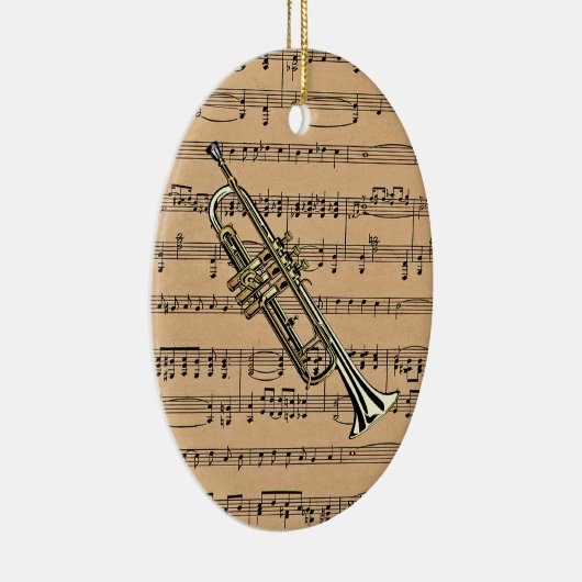 Trompete mit Notenen-Hintergrund Keramik Ornament (Rechts)