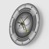 Trompete ~ Musical Scroll ~ Silver Lautsprecher ~ Große Wanduhr (Winkel)