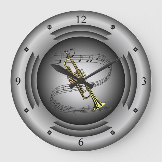 Trompete ~ Musical Scroll ~ Silver Lautsprecher ~ Große Wanduhr (Vorderseite)