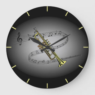 Trompete-musikalische Skala ~ Schwarzes ~ Große Wanduhr