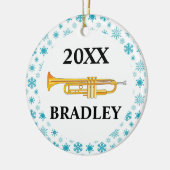 Trompete-personalisiertes Band-Weihnachtsgeschenk Keramik Ornament (Links)