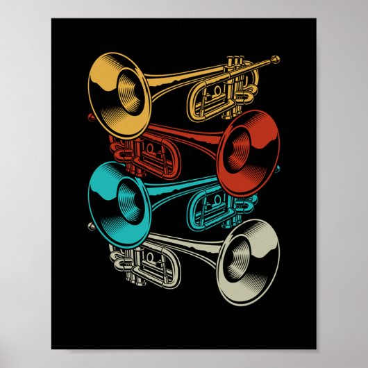 Trompete Retro Instrument Band Musicians Poster (Vorne)