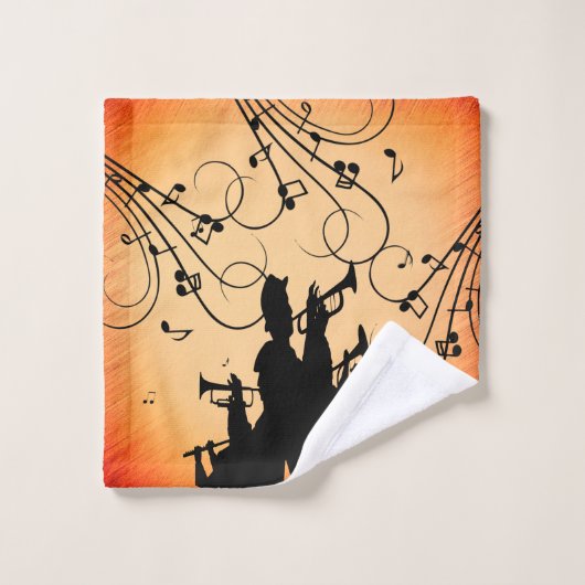 Trompete Section Jazz Music Orange Rust Badhandtuch Set (Waschlappen)