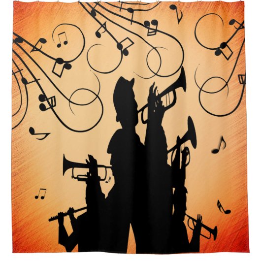 Trompete Section Jazz Music Orange Rust Duschvorhang (Vorderseite)