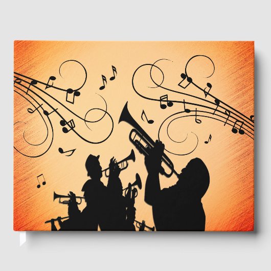 Trompete Section Jazz Music Orange Rust Gästebuch (Vorderseite)