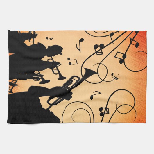 Trompete Section Jazz Music Orange Rust Geschirrtuch (Horizontal)