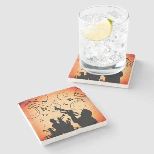 Trompete Section Jazz Music Orange Rust Steinuntersetzer (Seitenansicht)