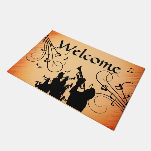 Trompete Section Jazz Music Orange Rust Willkommen Fußmatte (Schrägansicht)