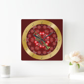 Trompete ~ Silber ~ rotes ~ Gold~ Weihnachten~ Quadratische Wanduhr (Zuhause)