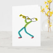 Trompete spielender Stickman Karte (Gelbe Blume)