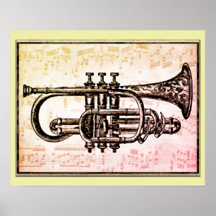 Trompete und Musiknoten Poster