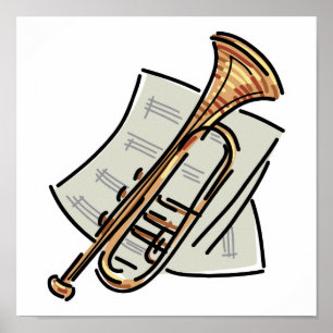 Trompete und Notenblätter Poster