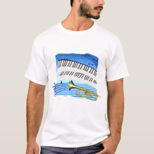 Trompete und Tastatur, blaue Themagraphikmusik T-Shirt