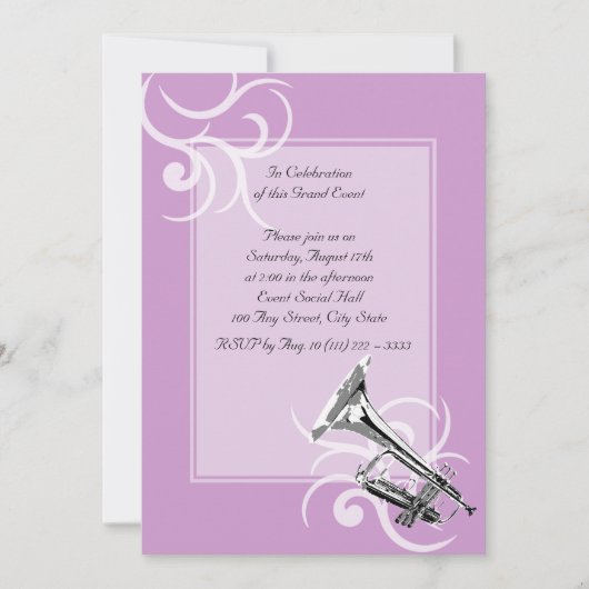 Trompete Vollfarbe Einladung (Vorderseite)