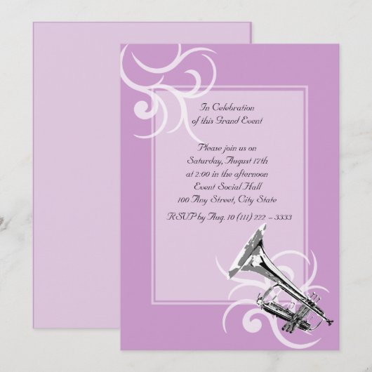 Trompete Vollfarbe Einladung (Vorne/Hinten)