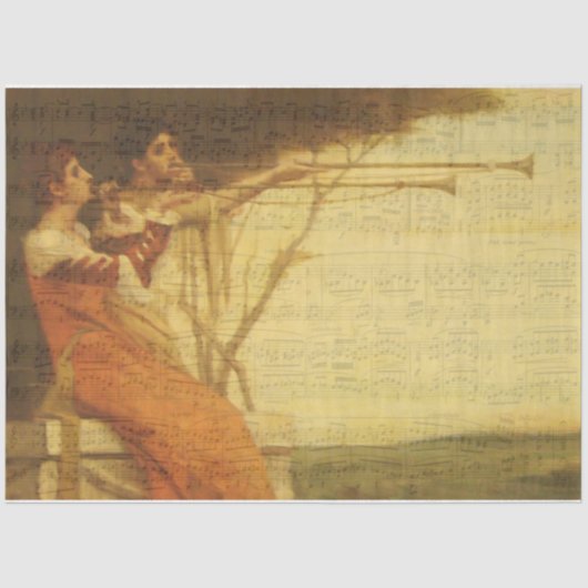 Trompeten spielende Frauen, die Musikpapier aus Ge Seidenpapier (Vorderseite)