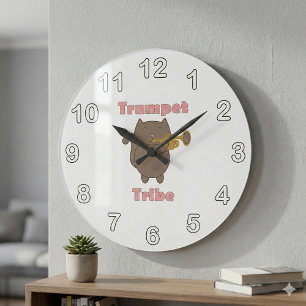 Trompeten-Stammes-Katze Rosa Buchstaben Große Wanduhr