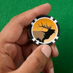 Trompetender Bullenelk bei Sonnenuntergang Origina Pokerchips